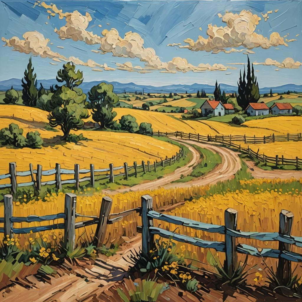 Impasto Oil Painting of Summer Field in Van Gogh Style