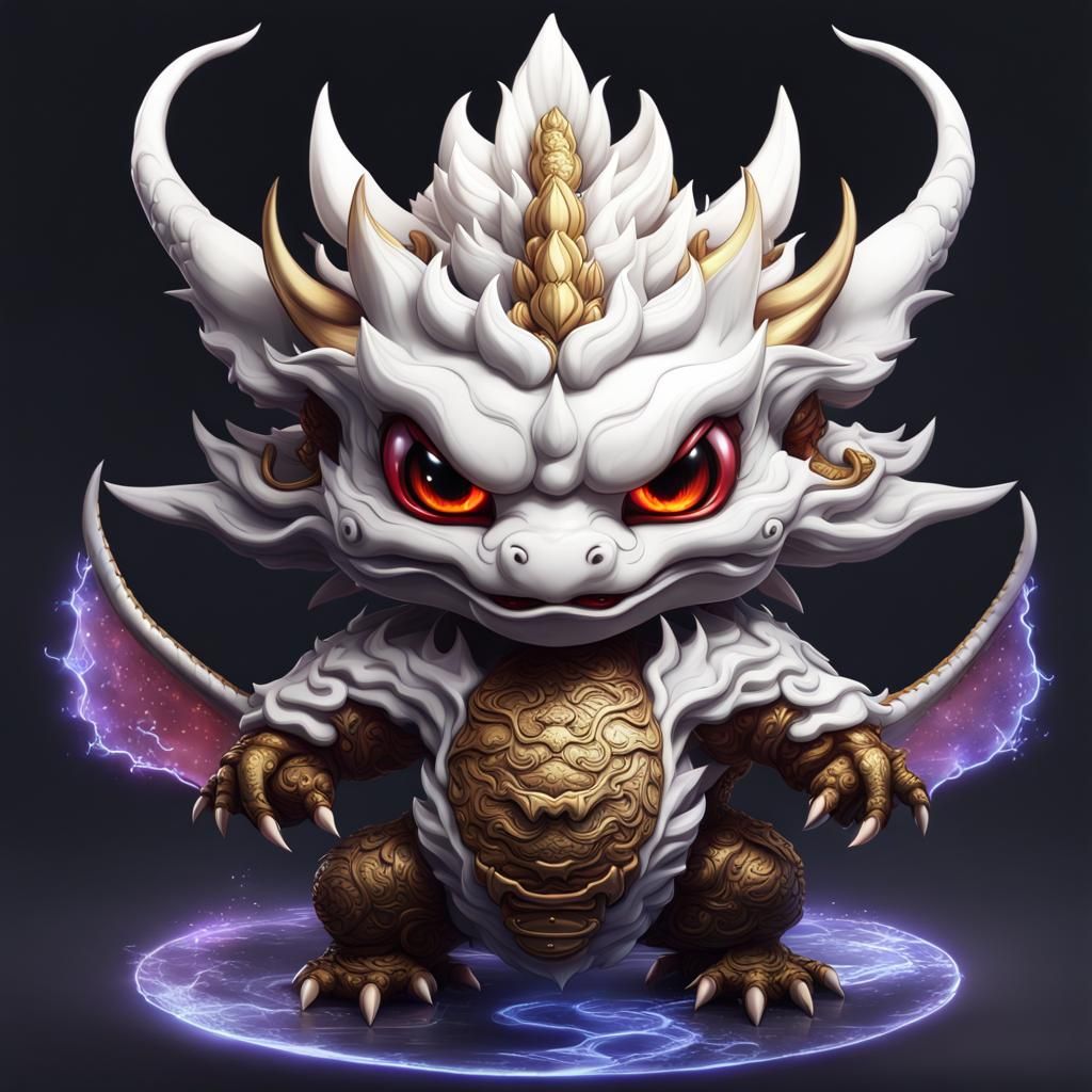 Demonic Chibi Lotus Dragon: Fantasy Concept Art