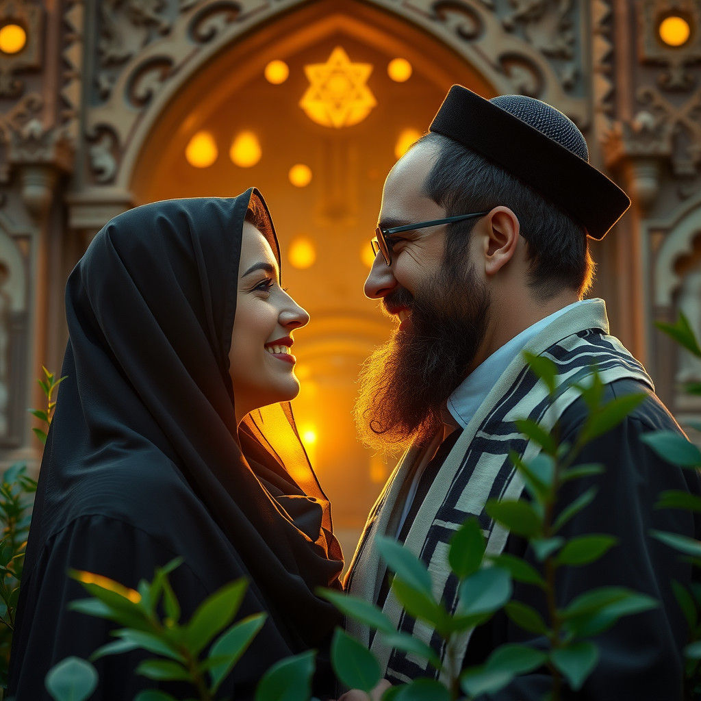 Loving Jewish Couple in Golden Fantasy Landscape