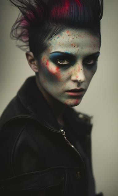 Punk Rock Woman with Spray Paint: Digital Art