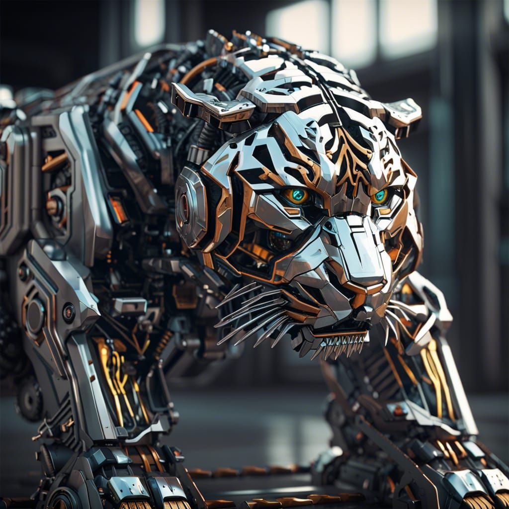 Futuristic Tiger Mech in Sci-Fi Style