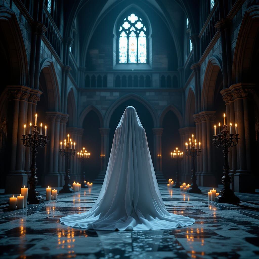Gothic Castle Ghost in Dramatic Candlelight