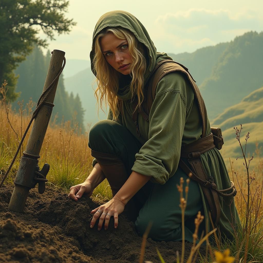 Medieval Peasant Woman in Atmospheric Digital Painting