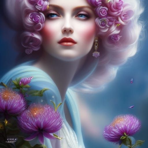 Beautiful Blueberry Fairy Portrait in Digital Painting Style