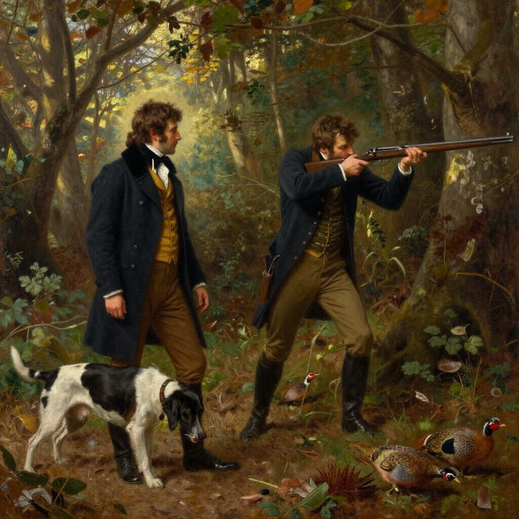 Regency England Hunting Scene Oil Painting