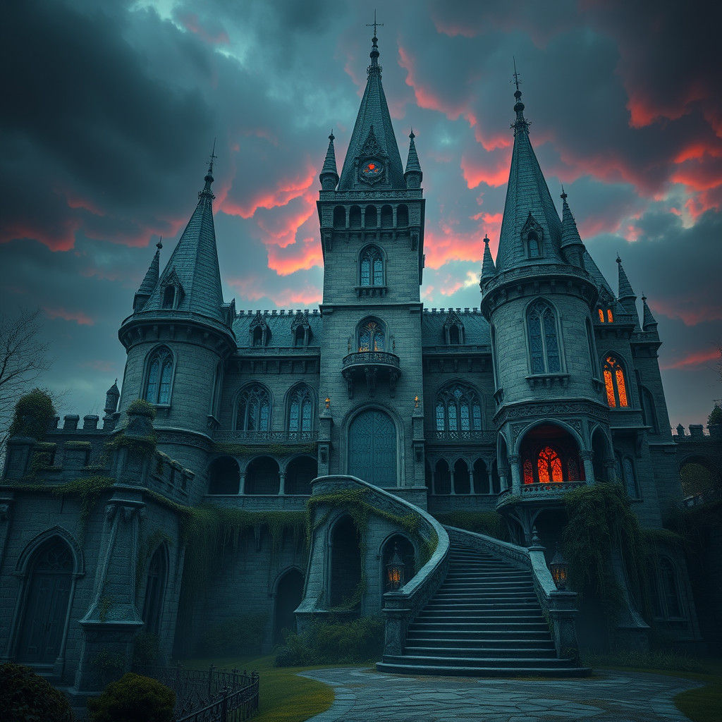 Mystical School Castle in Gothic Romanesque Style