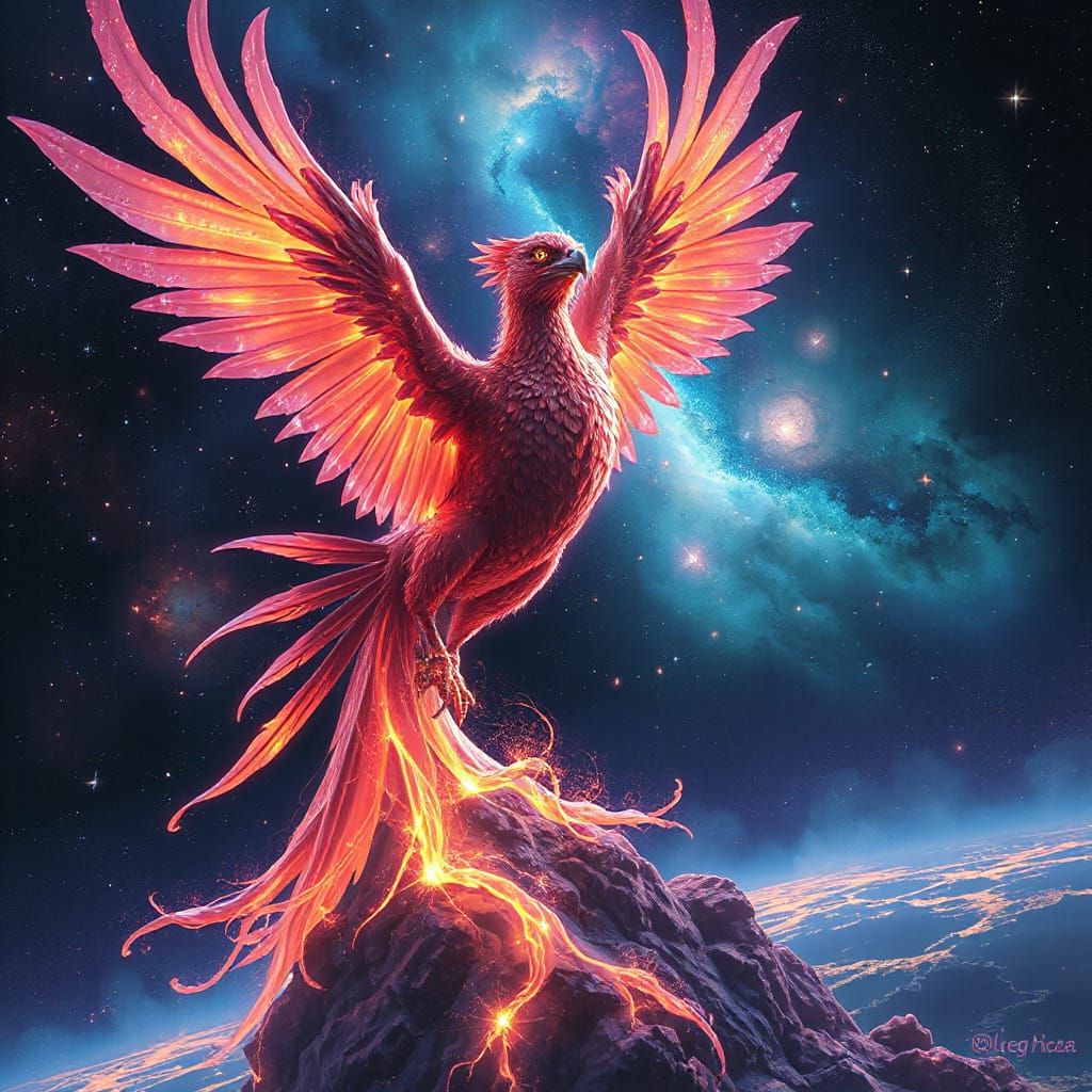 Majestic Phoenix Rising from Cosmic Nebula