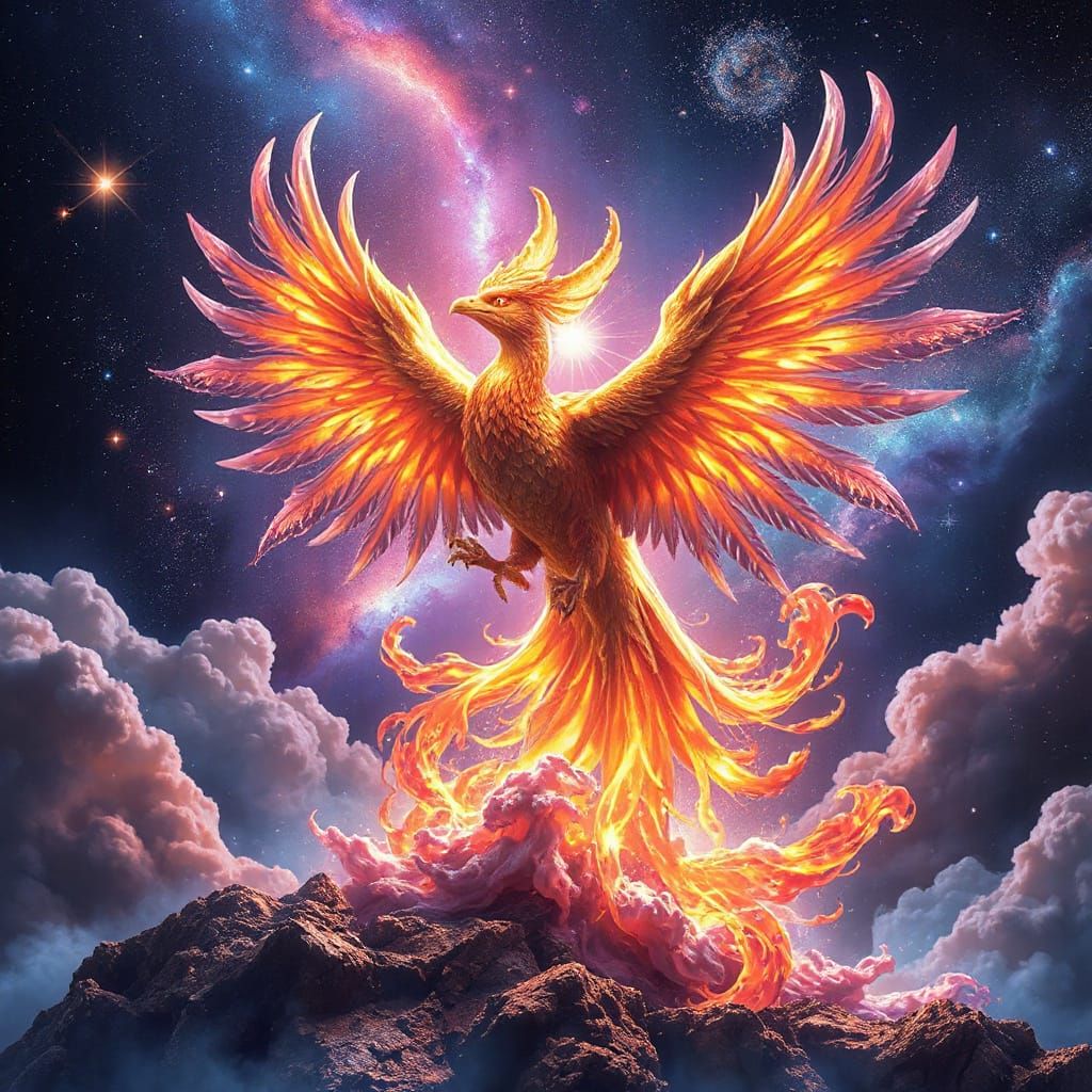 Majestic Phoenix Rises from Cosmic Nebula