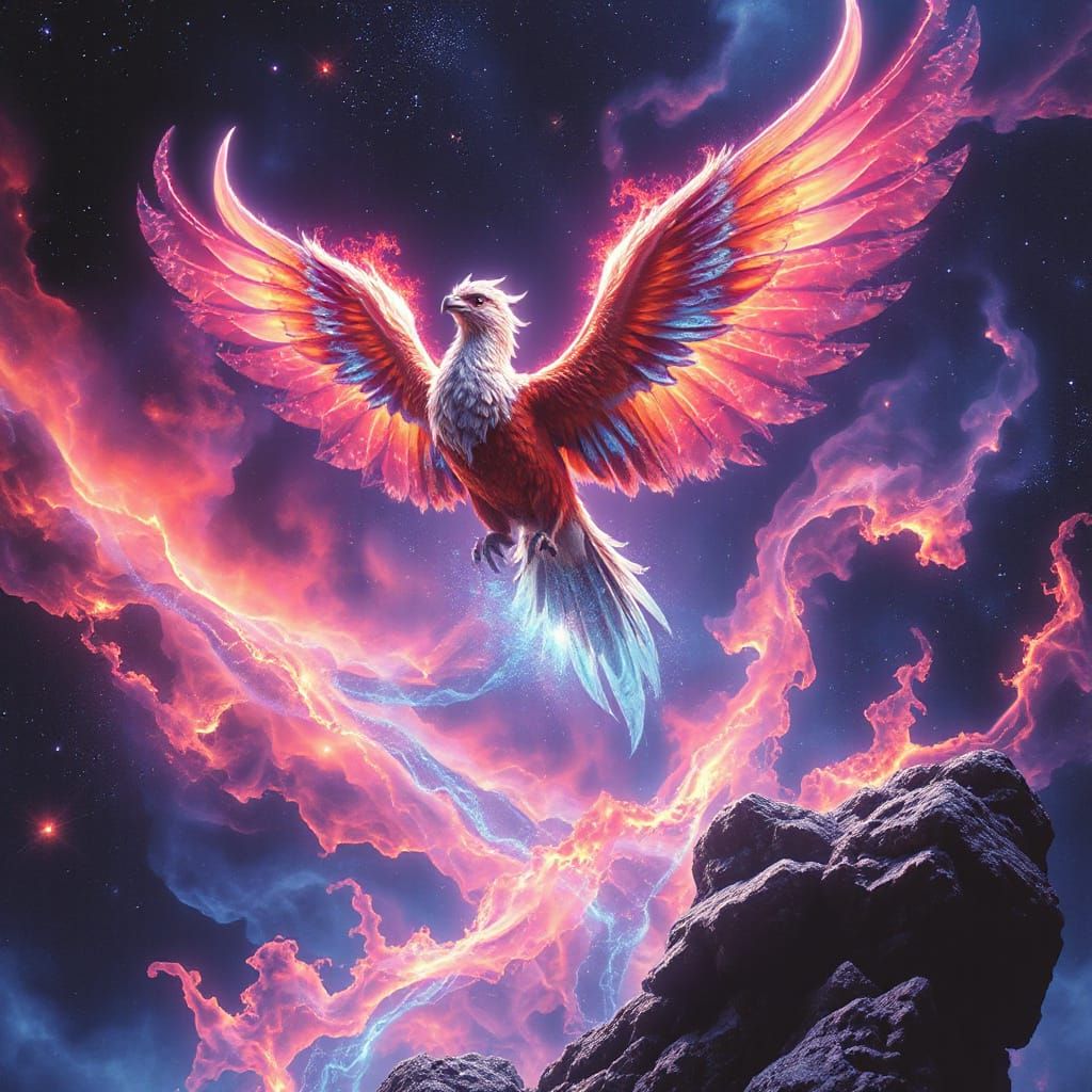 Majestic Phoenix Rises From Cosmic Nebula