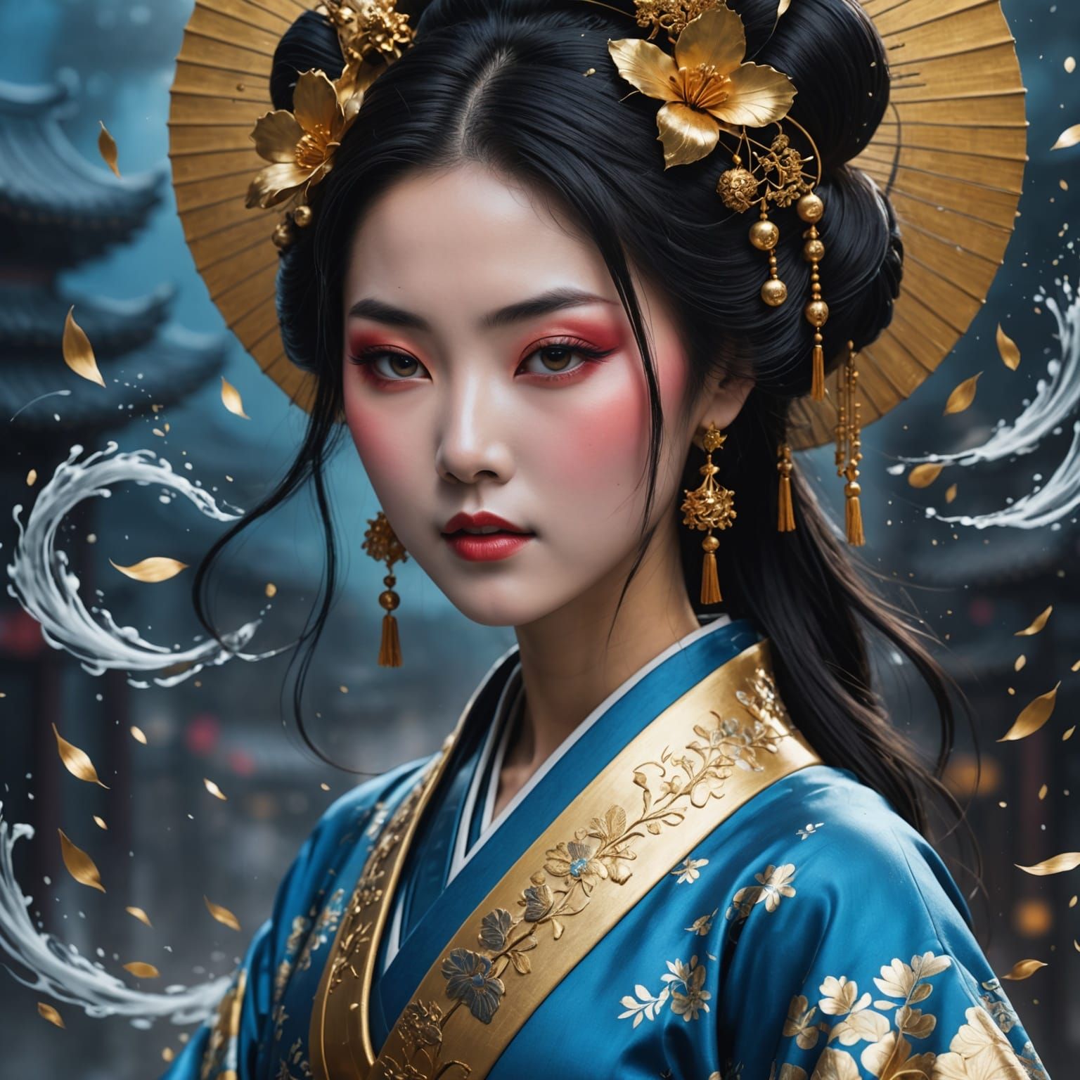 Stunning Geisha in Vibrant Japanese Fantasy Scene