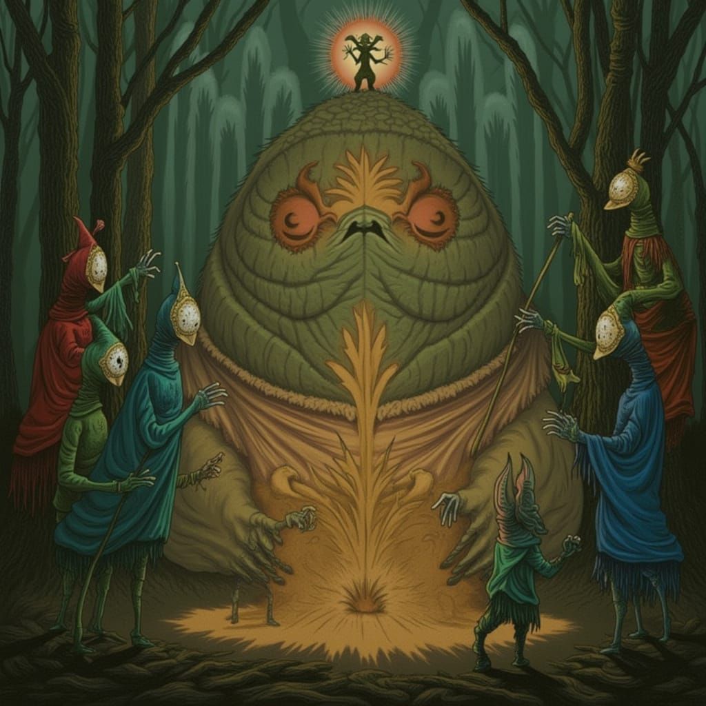 Giant Toad and Fox Bride in Forest Ceremony