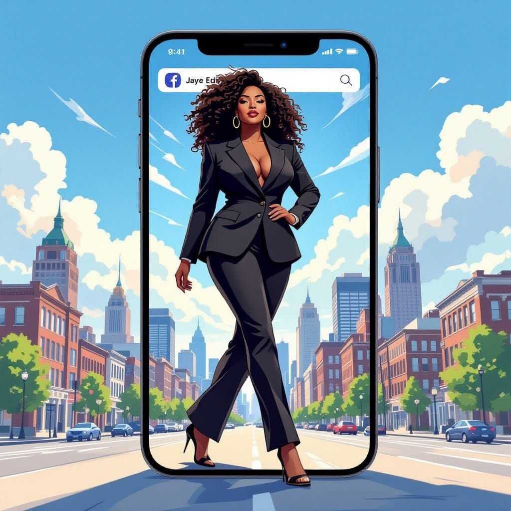 Plus-Size Woman Strides Across Giant iPhone Screen
