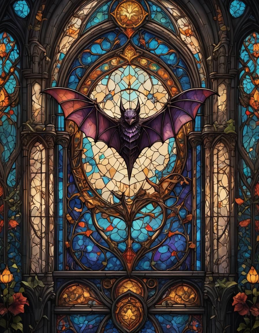 Stained Glass Bat in Detailed Matte Painting Style