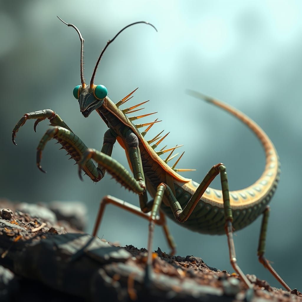 Terrifying Leviathan Praying Mantis with Spines