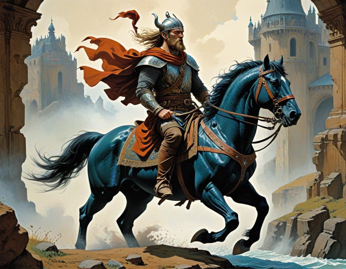 Viking Prince on Horseback in Neo-Baroque Style