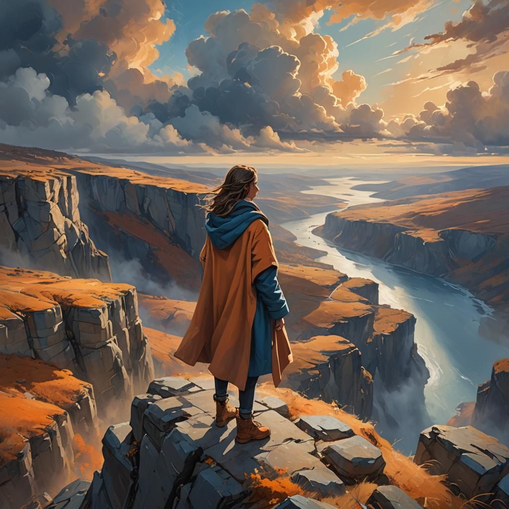 Inspiring Woman Overlooking Landscape: Concept Art