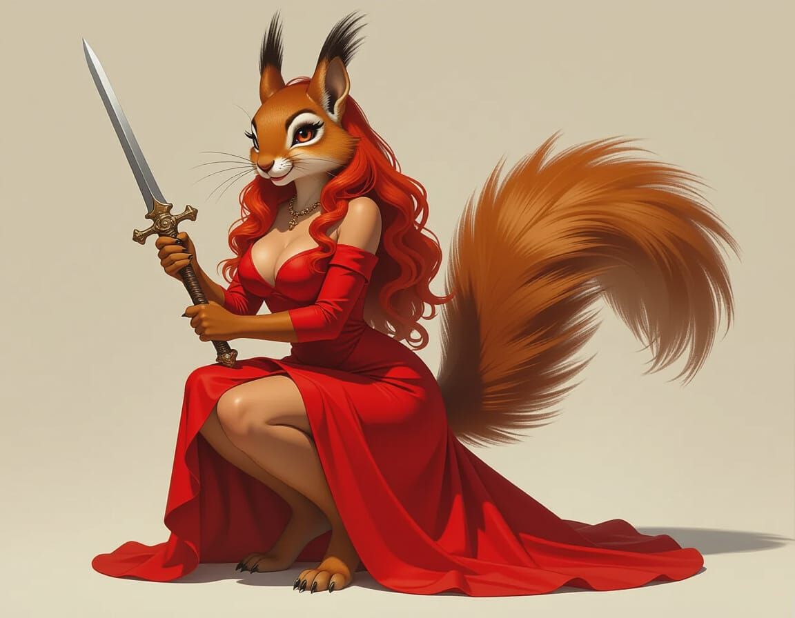 Anthropomorphic Squirrel Femme Fatale with Dagger
