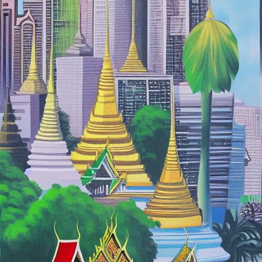 Bangkok City Gouache Painting