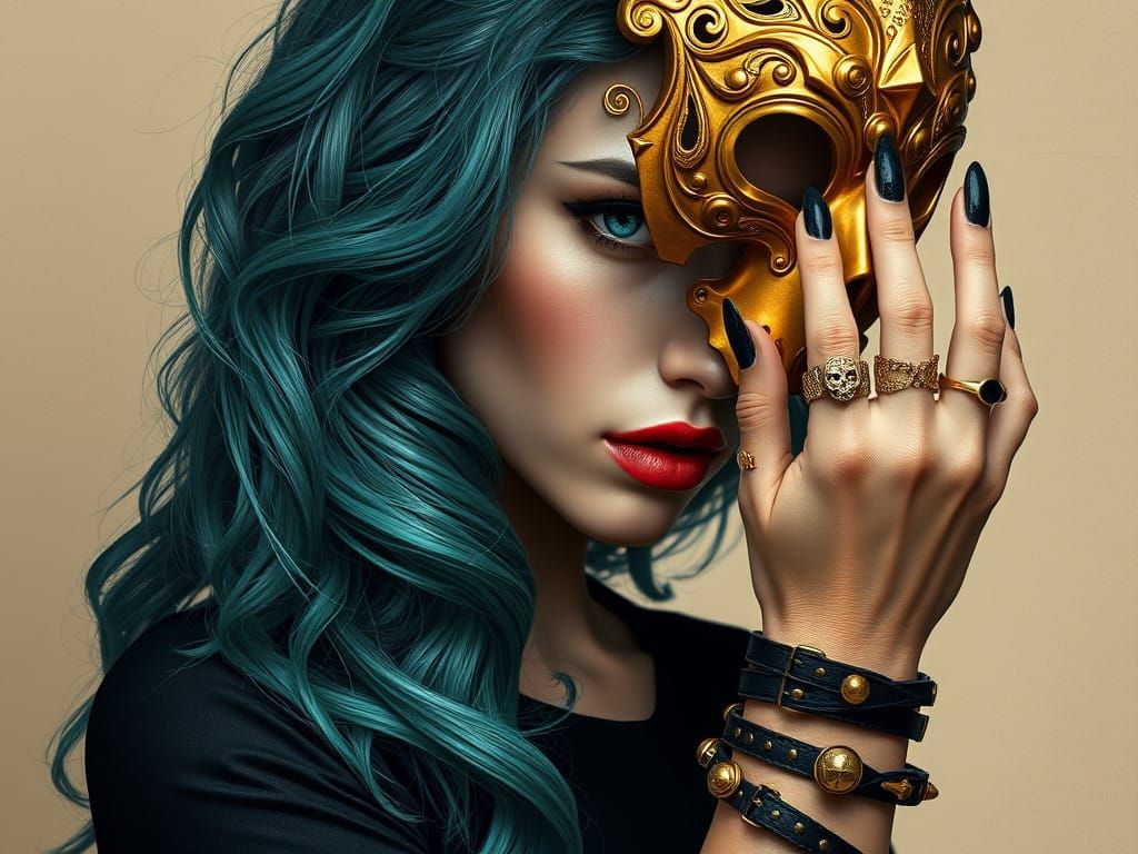Mysterious Woman in Metallic Gold Mask