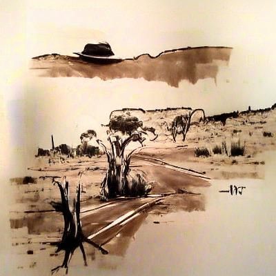 Ink Sketch of the Australian Outback