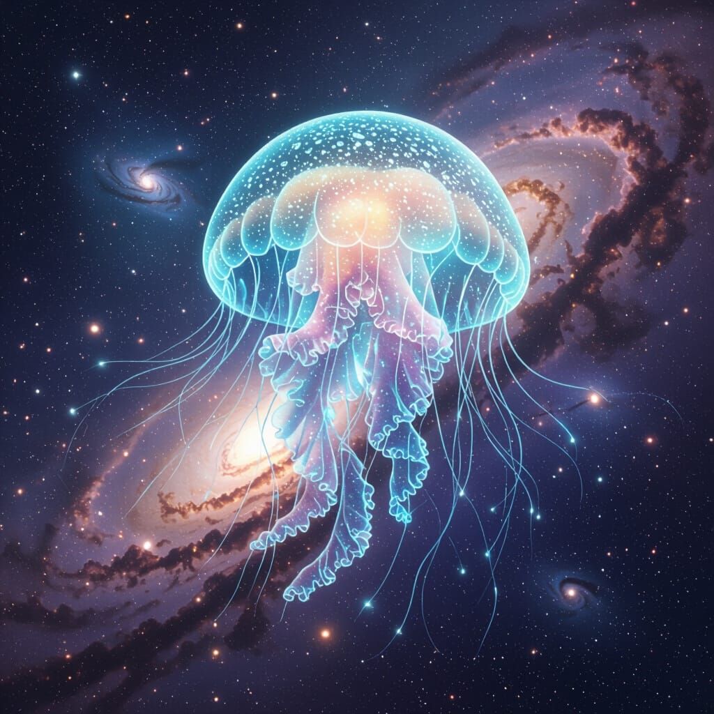 Ethereal Jellyfish Microbe in Cosmic Nebula