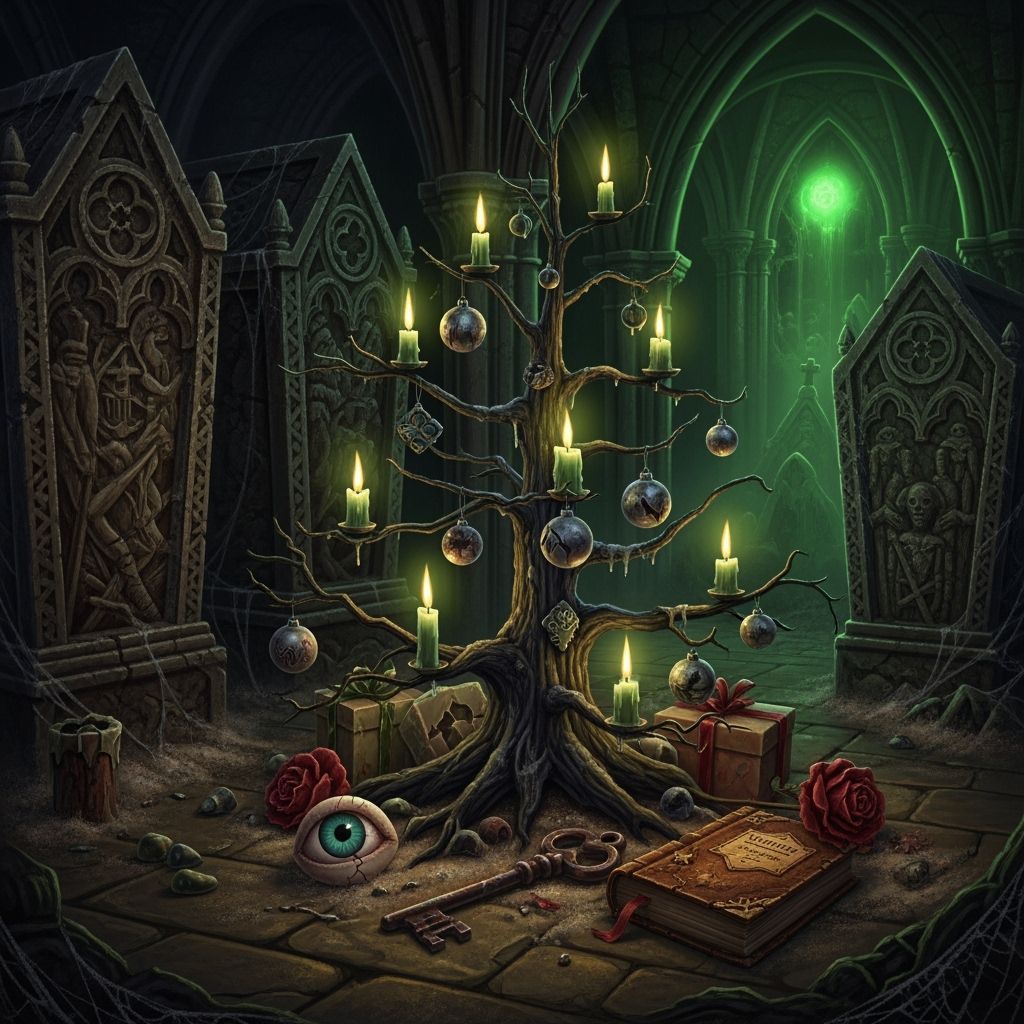 Haunting Christmas Crypt Scene with Eerie Gifts