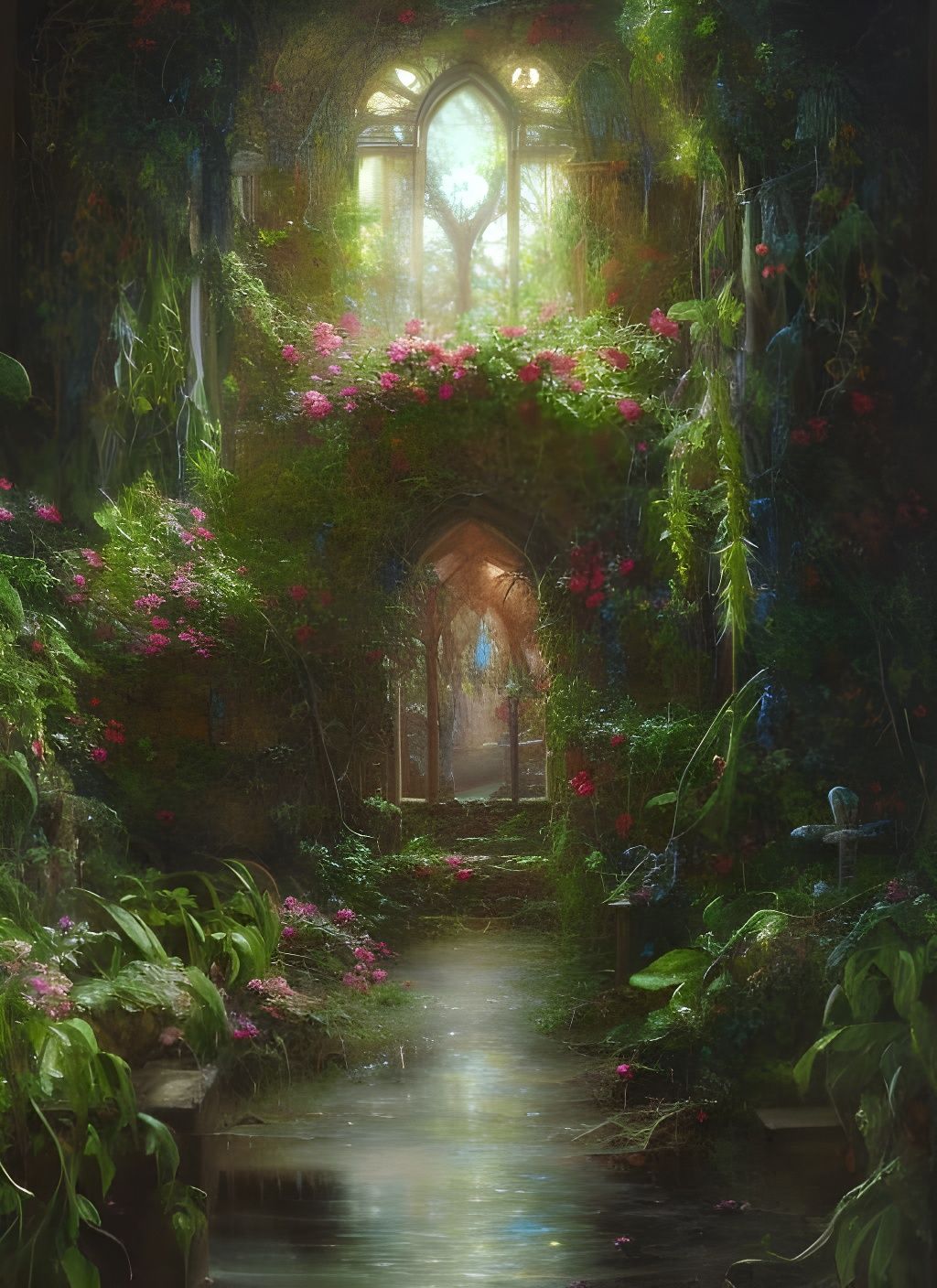 Overgrown Church: Intricate Oil Painting