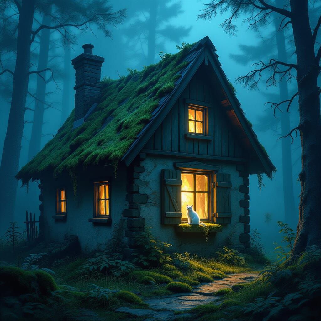 Enchanted Forest Cottage with Bioluminescent Glow