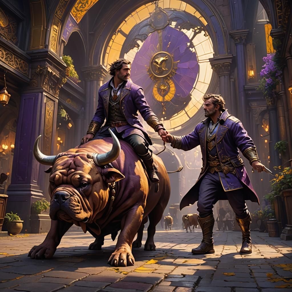 Dark Fantasy: Man and Bulldog in Complementary Colors