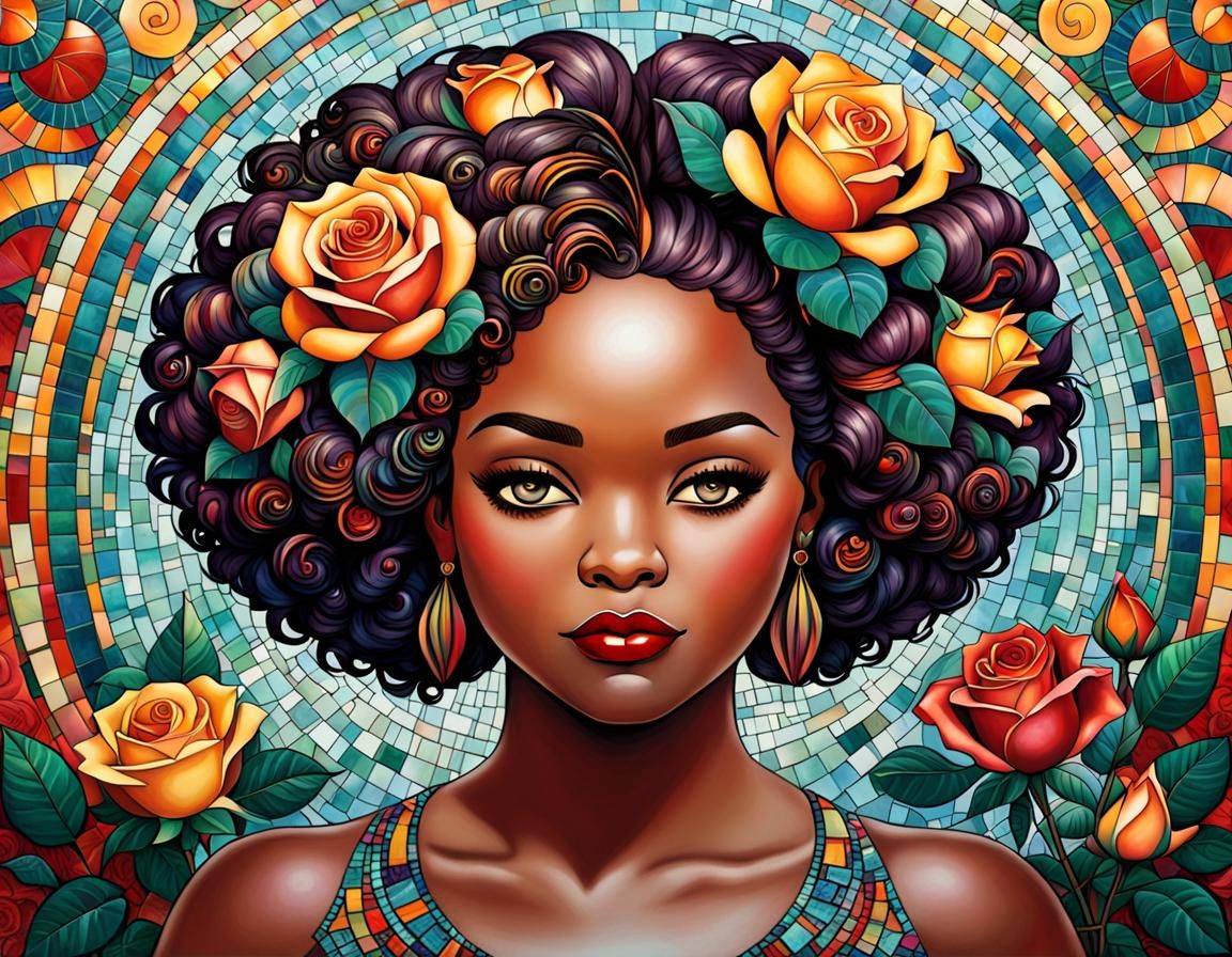 Art Deco Mosaic: Woman with Roses