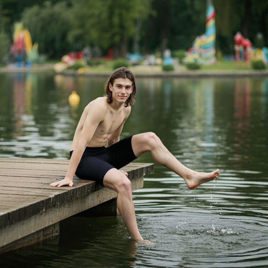 Barefoot Man on Jetty Shows Wet Soles
