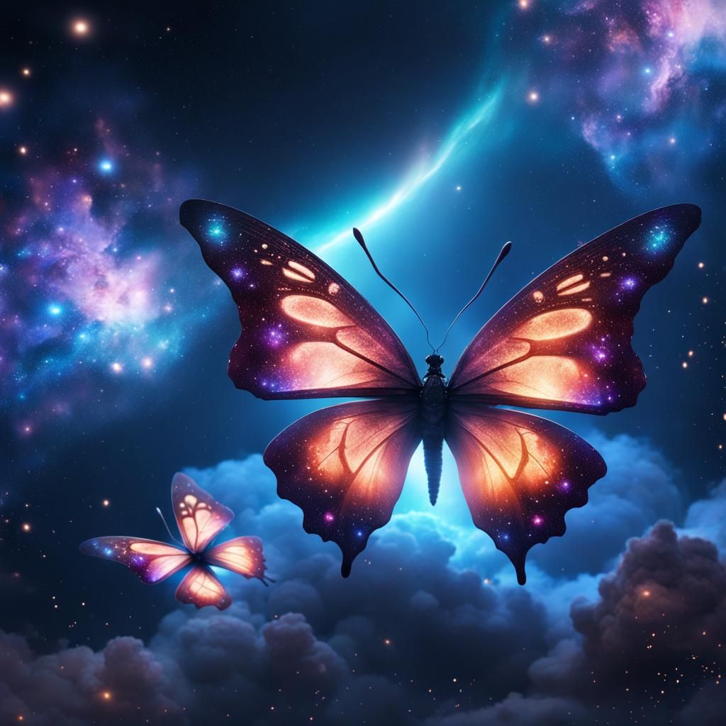 Galaxy Butterflies in Night Sky: Digital Art