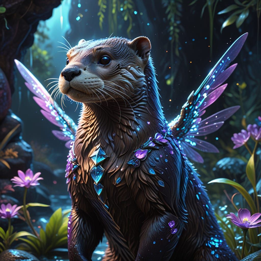 Armored Otter Guarding Bioluminescent Portal