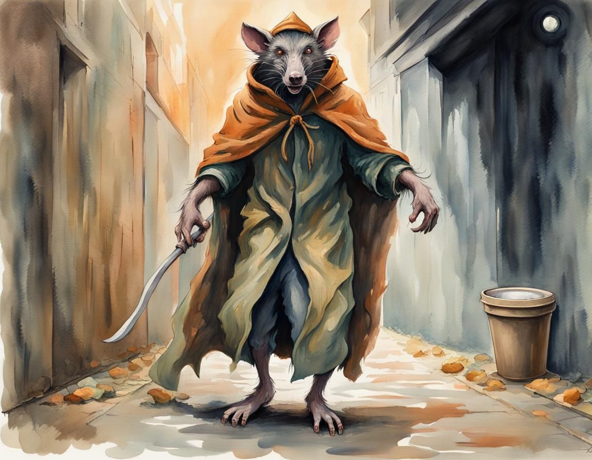 Wererat Thief in Gouache Style Sewer Portrait
