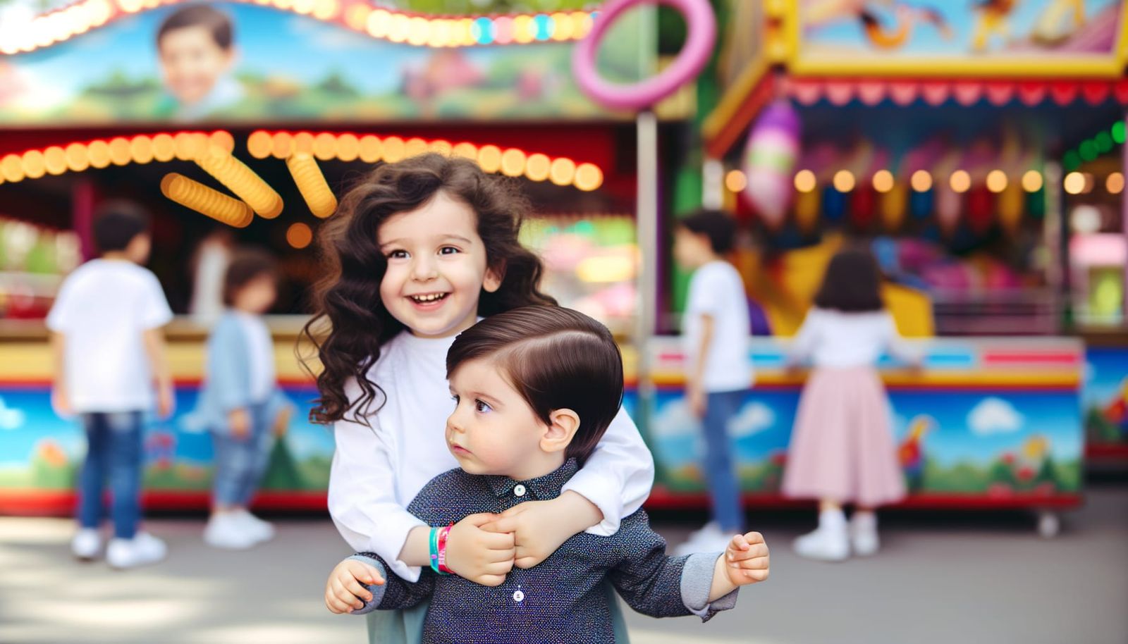 Girl Carries Brother at Amusement Park Photoshoot