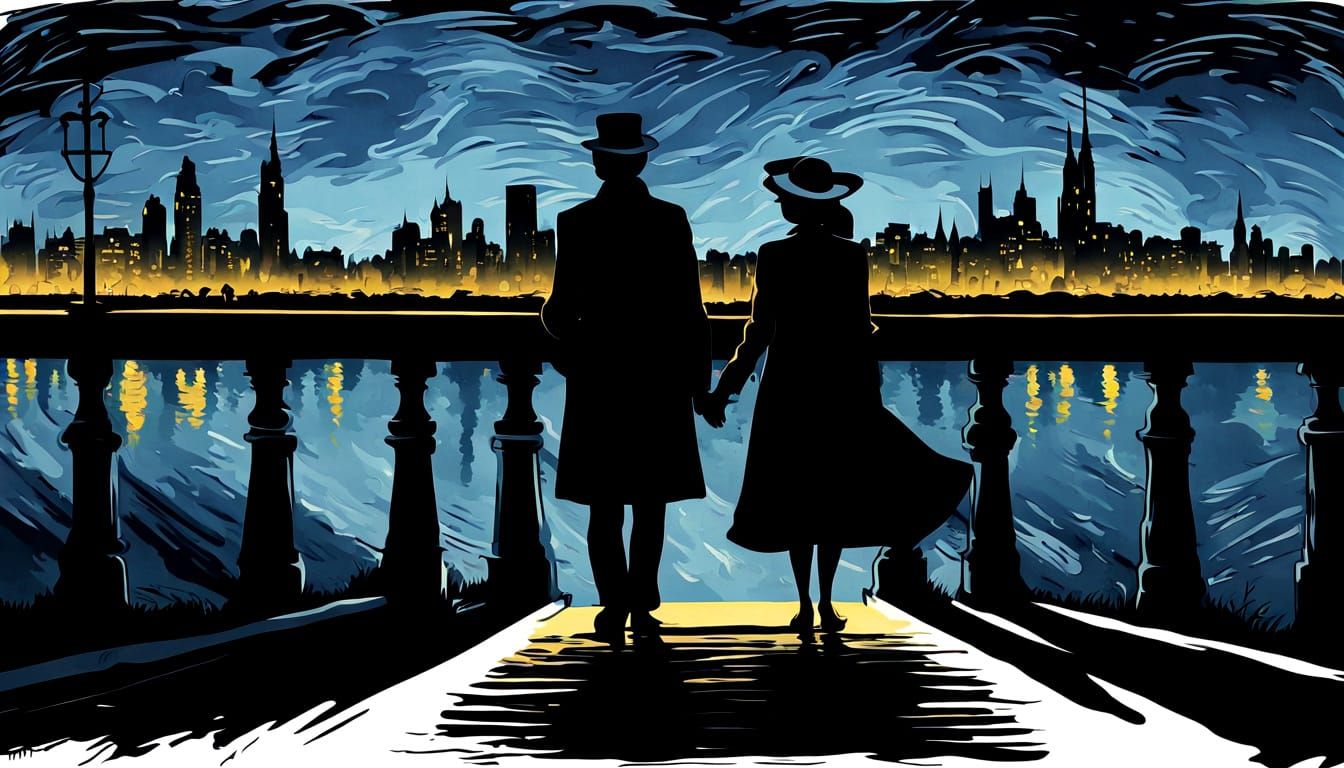 Couple Silhouette in Van Gogh Nightscape