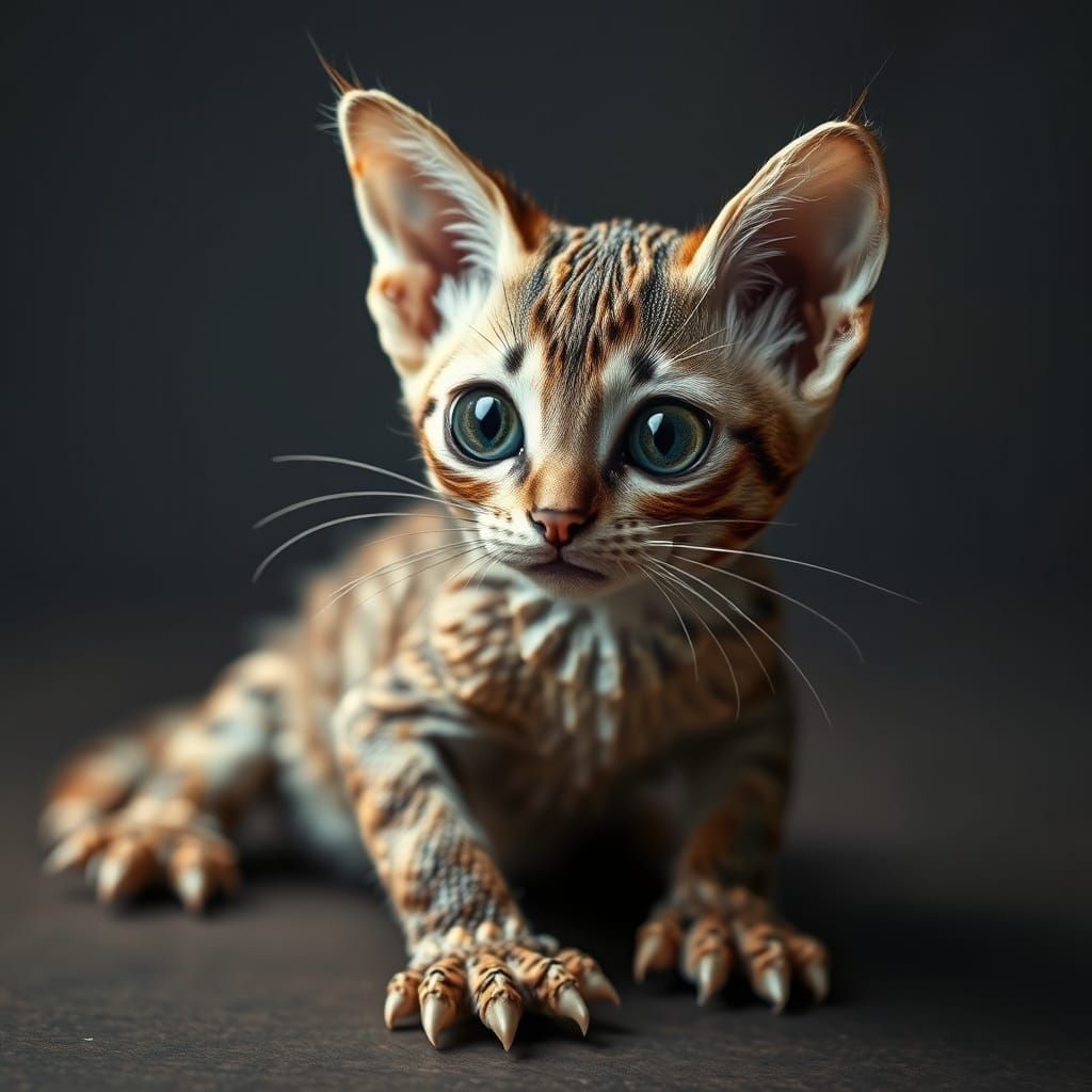 Surreal Kitten Composed of Lizard Parts