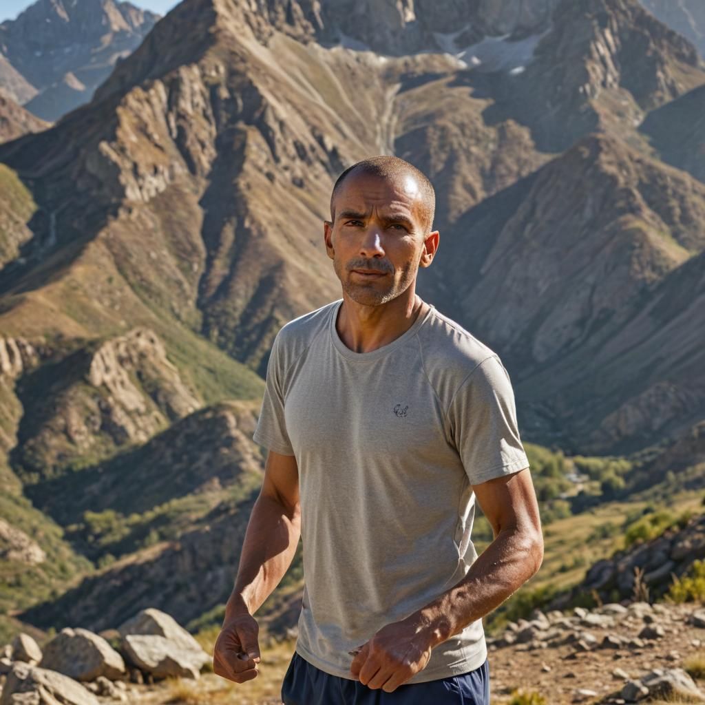 Man Exercising Outdoors in Scenic Mountain Landscape