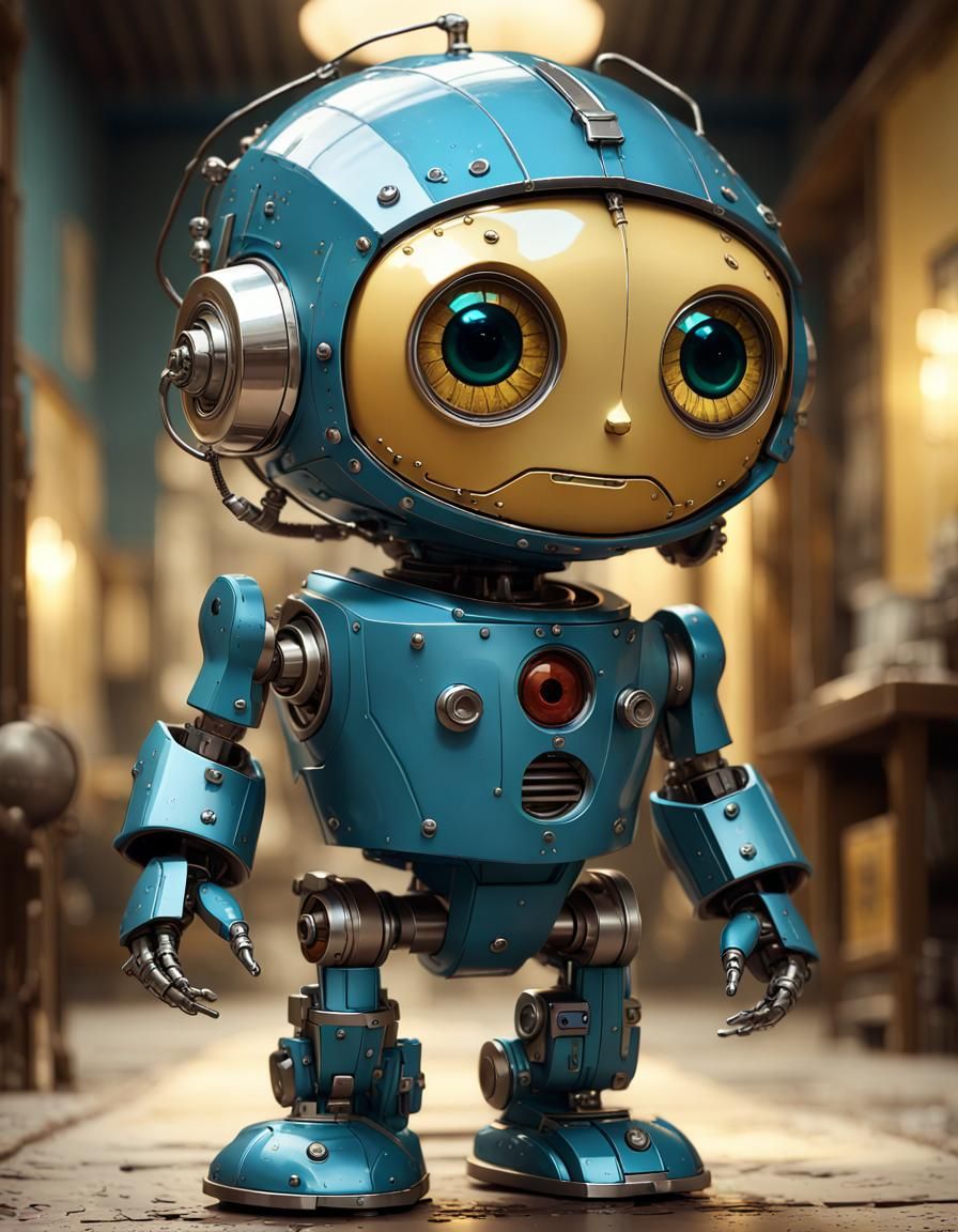 Chibi Go-Bot as Van Gogh in Chrome Style