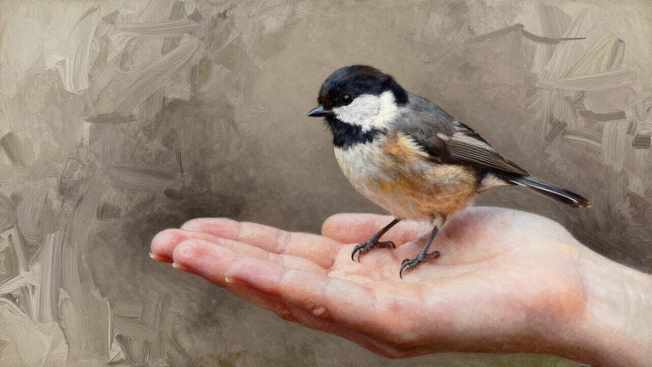 Tiny Bird Lands on Hand in Soft Morning Light