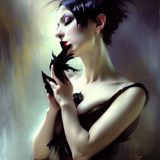 Seductive Goth Woman in Dungeon: Fantasy Art Portrait