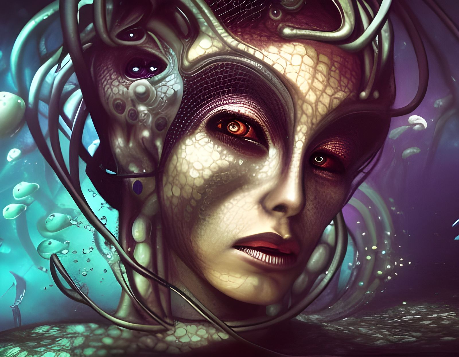 Exotic Aquatic Humanoids in Surreal Underwater World
