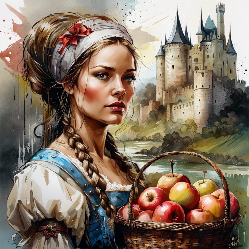 Maid carries apples