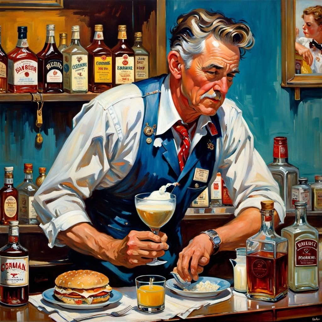 Salesman Pours Whiskey in Milk: Nostalgic Painting