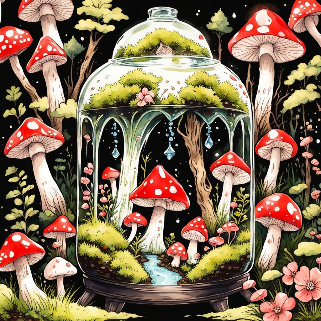 Enchanted Forest Terrarium in Gouache Style