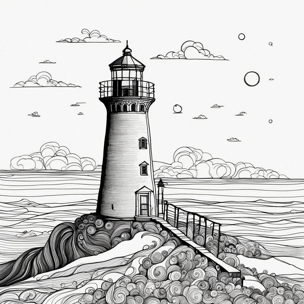 Lighthouse Line Art with Textile Quilling Flourishes
