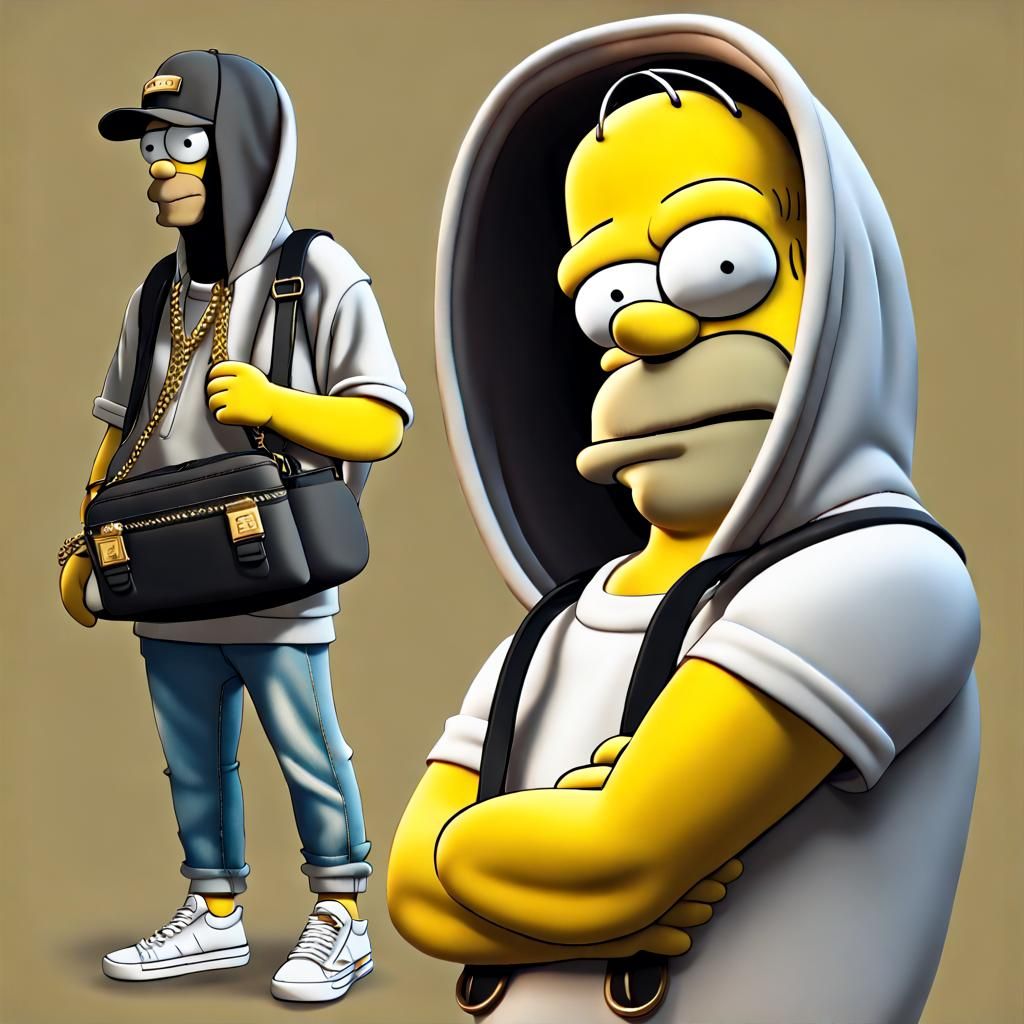 Photorealistic 3D Homer Simpson in Streetwear