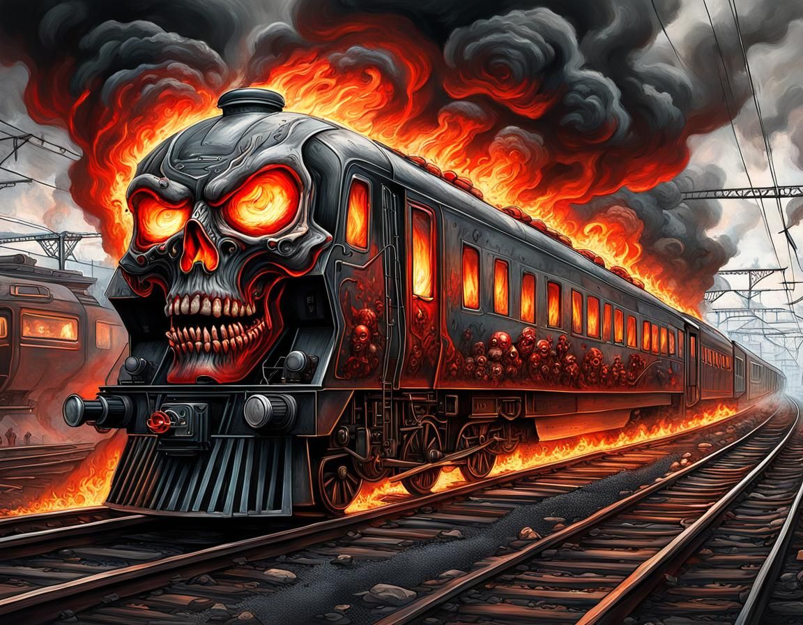 Burning Skull Train in Hyper-Detailed Rendering