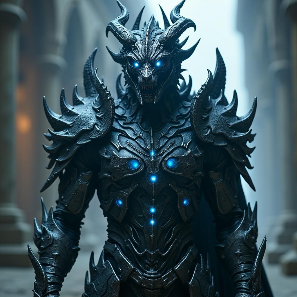 High-Tech Dragon Warrior in Fantasy Realm