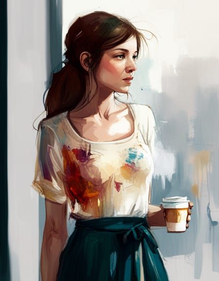 Beautiful Woman At The Window With Coffee